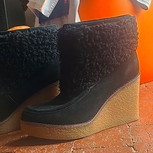 Ugg Colden Sherling Cuff Wedge Boots, black Suede